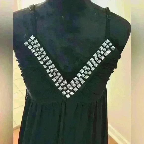 INC Black Studded V-Neck Spaghetti Strap Dress - Picture 3 of 7